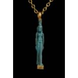 EGYPTIAN FAIENCE ISIS AMULET IN LATER GOLD PENDANT