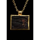 EGYPTIAN FAIENCE WEDJAT EYE PLAQUE IN LATER GOLD PENDANT