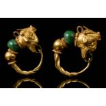 GREEK HELLENISTIC EARRING WITH GOAT HEAD TERMINAL