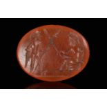 ROMAN CARNELIAN INTAGLIO WITH SOLDIERS