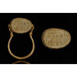SWIVEL GOLD RING WITH EGYPTIAN SCARAB