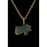 EGYPTIAN FAIENCE WEDJAT-EYE AMULET IN LATER GOLD PENDANT