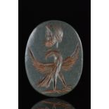 ROMAN GREEN JASPER INTAGLIO WITH EAGLE AND HEAD