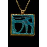 EGYPTIAN FAIENCE WEDJAT IN LATER GOLD PENDANT