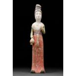 CHINESE TANG DYNASTY TERRACOTTA FEMALE ATTENDANT - TL TESTED