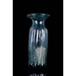 ANCIENT ROMAN OR BYZANTINE GLASS RIBBED FLASK