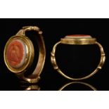 ROMAN EAGLE BANDED AGATE GOLD RING