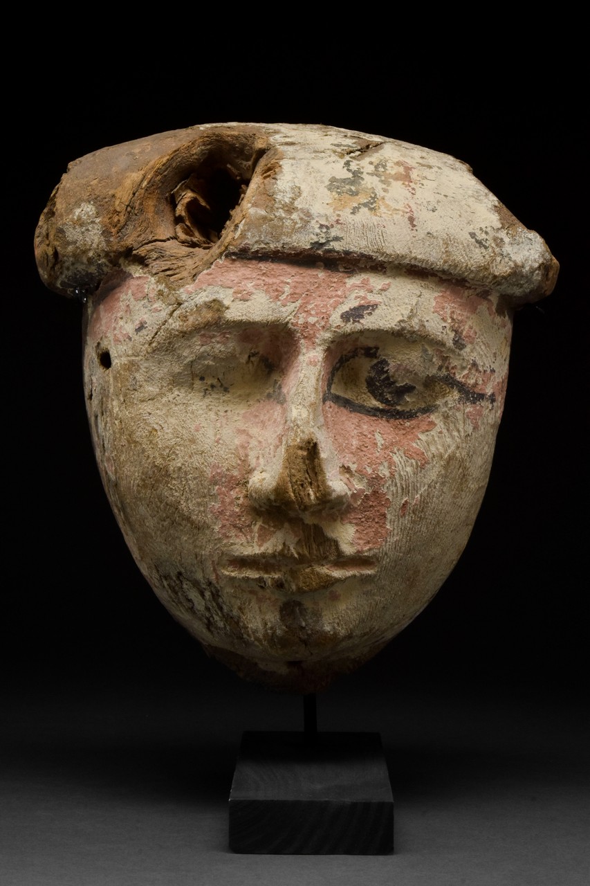 EGYPTIAN PAINTED SARCOPHAGUS MASK