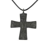 VIKING ERA BRONZE CROSS WITH PSEUDO JESUS