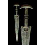 ANCIENT BRONZE SWORD WITH ELABORATE HANDLE