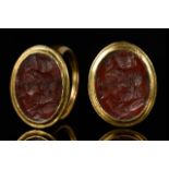 ROMAN GOLD RING WITH CARNELIAN INTAGLIO ISIS AND SERAPIS