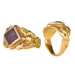 BYZANTINE GOLD RING WITH AMETHYST CHRISTOGRAM INTAGLIO