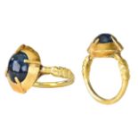 BRITISH MEDIEVAL GOLD RING WITH MASSIVE SAPPHIRE