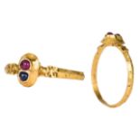 BRITISH MEDIEVAL GOLD RING WITH RUBY AND SAPPHIRE