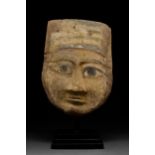 EGYPTIAN PAINTED POLYCHOME COFFIN MASK - WITH REPORT