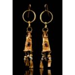 GREEK HELLENISTIC GOLD AND GARNET PENDANT EARRINGS