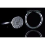 PHOENICIAN SILVER SIGNET RING WITH SPHINX