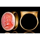 STUNNING ROMAN GOLD INTAGLIO RING WITH SEPTIMUS SEVERUS - WITH REPORT