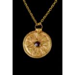 GREEK HELLENISTIC GOLD PENDANT WITH GARNET