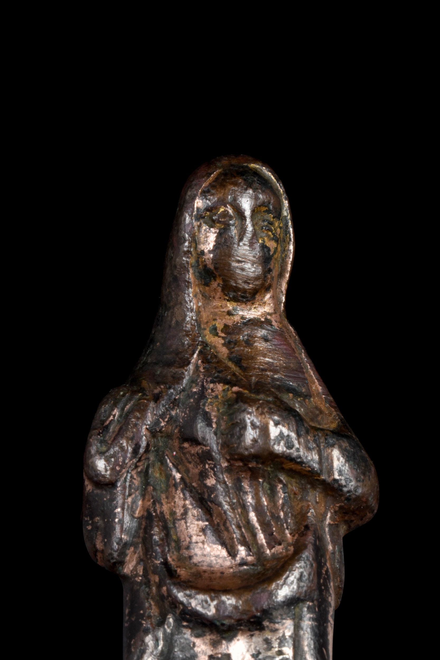 RARE MEDIEVAL LIMOGE GILDED BRONZE VIRGIN MARY FIGURE - Bild 2 aus 3