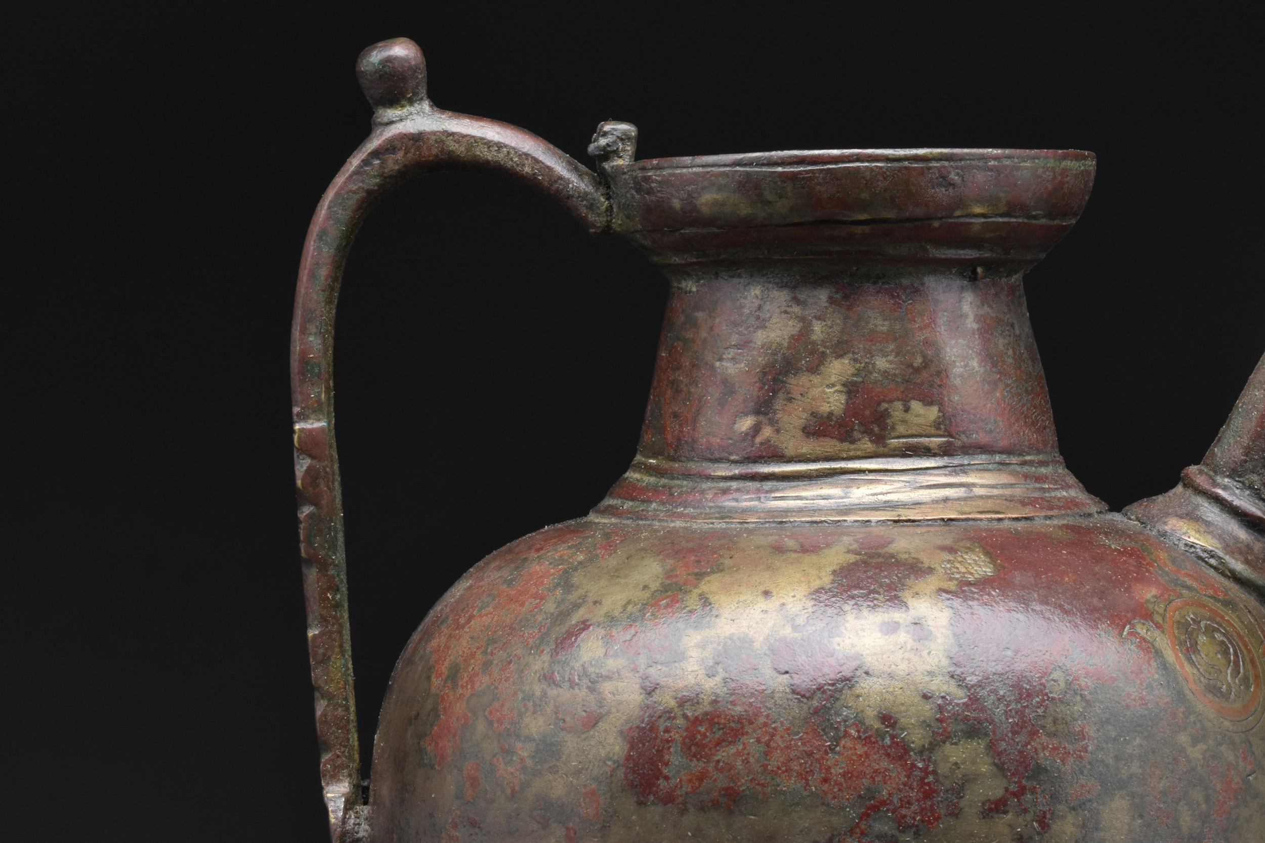 SELJUK COPPER BRASS TRIPOD JUG WITH CALLIGRAPHY - Image 7 of 8