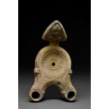 ROMAN TERRACOTTA OIL LAMP WITH DOUBLE SNOUT AND LUNA