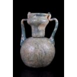 SUPERB ROMAN GLASS TWO-HANDLED AMPHORA