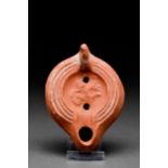 ROMAN TERRACOTTA OIL LAMP WITH HIPPOCAMP