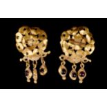 PAIR OF ROMAN GOLD AND GARNET EARRINGS