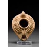 ROMAN TERRACOTTA OIL LAMP WITH INSCRIPTION