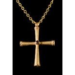 BYZANTINE GOLD CROSS PENDANT WITH GARNET