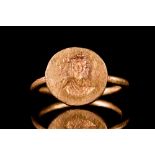 LATE ROMAN MONOGRAM INTAGLIO GOLD RING