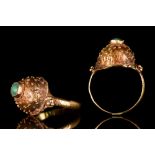 BYZANTINE GOLD DOMED RING WITH FILIGREE AND EMERALD GEM