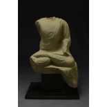 CHINESE TANG DYNASTY SEATED BODHISATTVA STONE TORSO