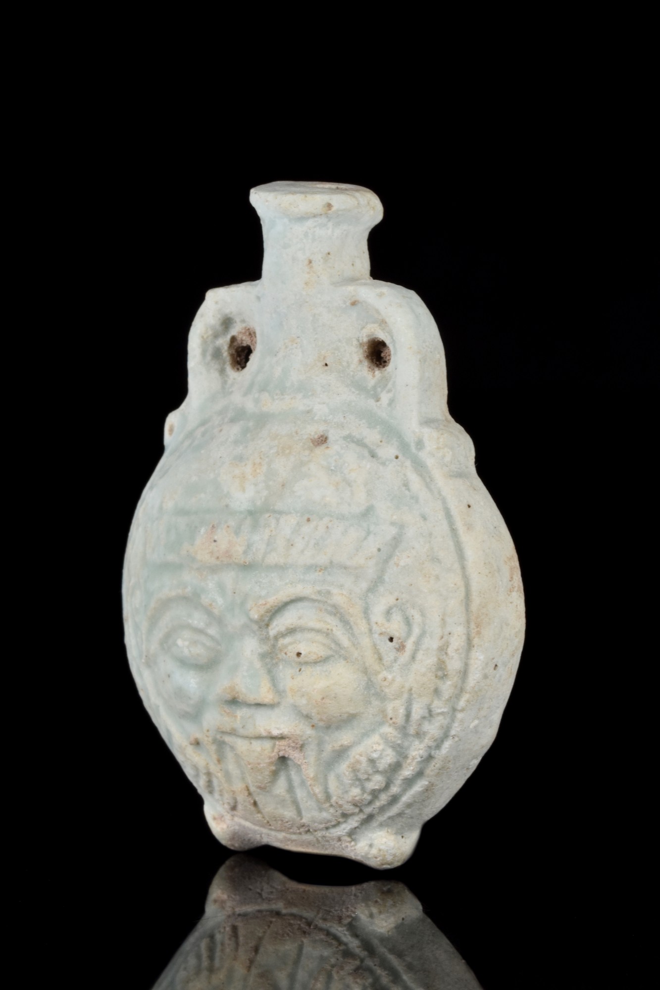 EGYPTIAN FAIENCE NEW YEAR'S FLASK WITH BES - Image 2 of 5