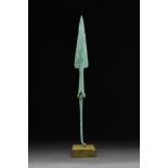 ANCIENT CYPRIOT BRONZE SPEAR WITH BABY BLUE PATINA