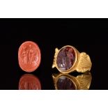 ROMAN ASCLEPIUS AND HYGEIA INTAGLIO IN GOLD RING