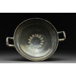 ATTIC IRON-BLACK GLAZED KYLIX WITH ELABORATE DECORATION