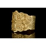 RARE VIKING GOLD RING WITH OWL FACES - XRF TESTED