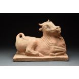 ANCIENT GREEK TERRACOTTA RECLING BULL VOTIVE