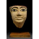 EGYPTIAN WOOD GESSO PAINTED COFFIN MASK