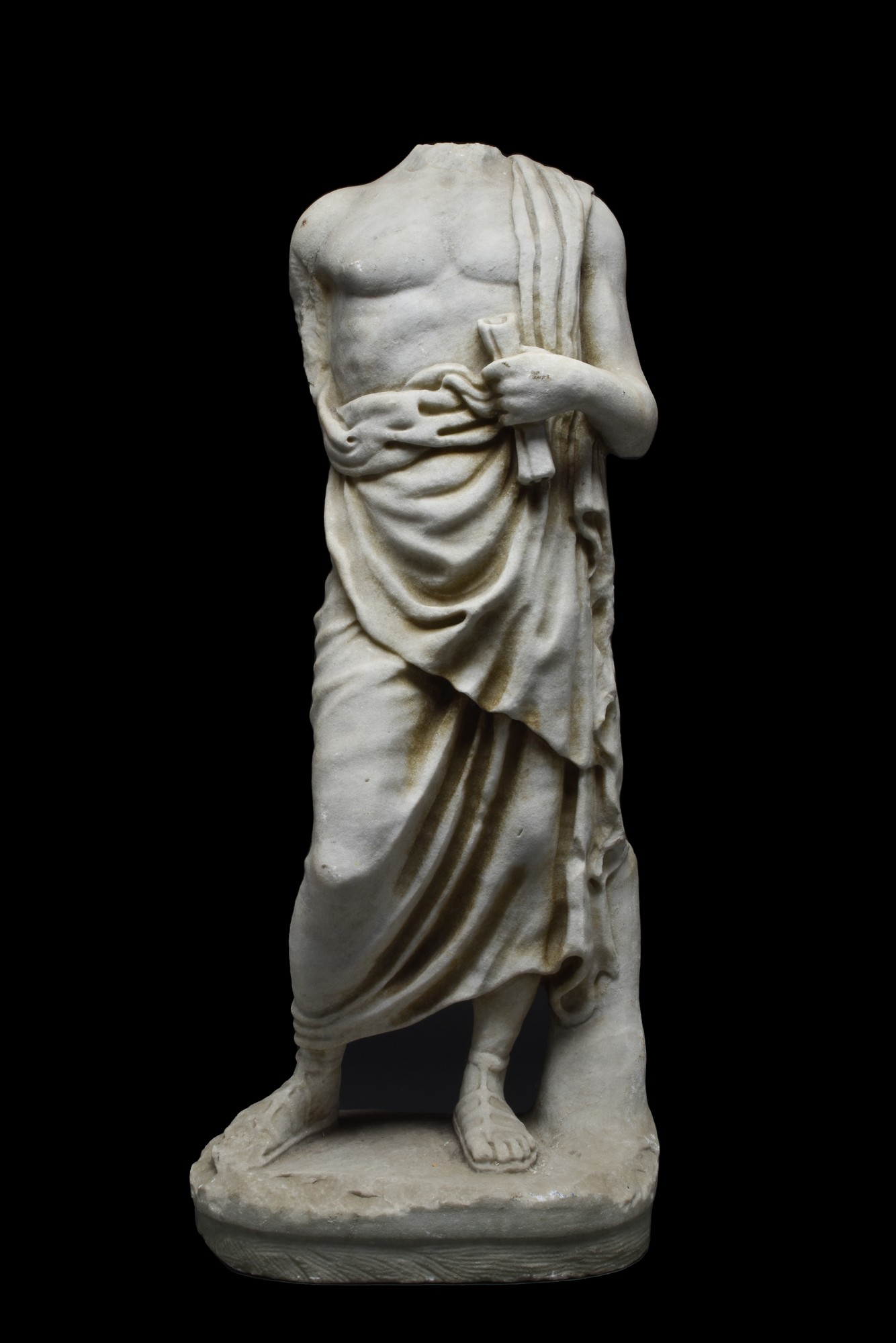 ROMAN MARBLE MALE TOGATUS TORSO ON BASE