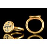 BYZANTINE GOLD RING WITH MONOGRAM CROSS