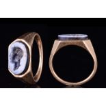 ROMAN GOLD INTAGLIO RING WITH NICOLO DEPICTING AUGUSTUS