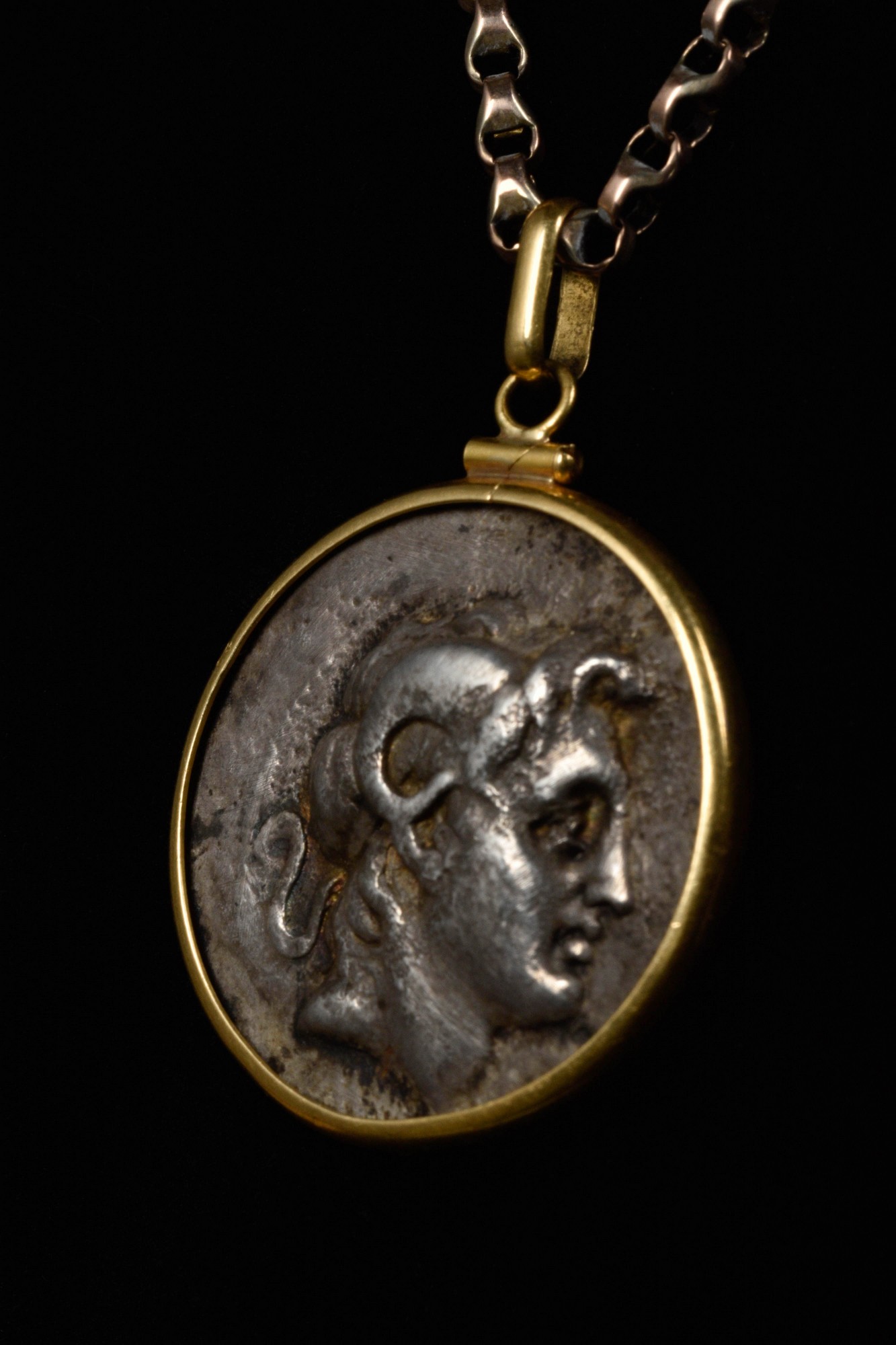 GREEK KINGDOM OF THRACE LYSIMACHOS SILVER TETRADRACHM IN GOLD PENDANT - Bild 3 aus 4