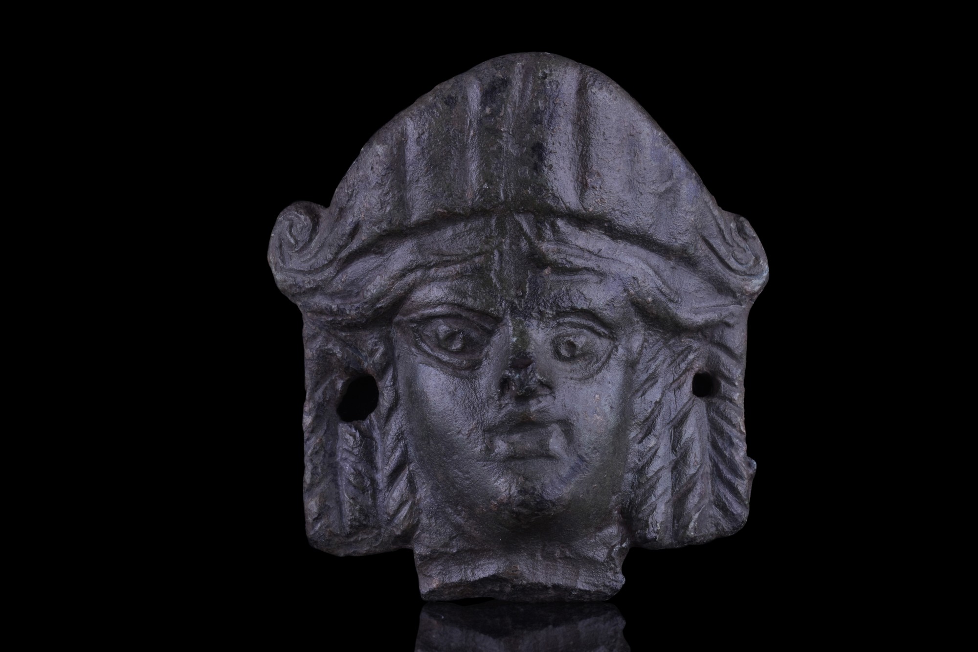 ROMAN BRONZE FEMALE HEAD WITH STEPHANE