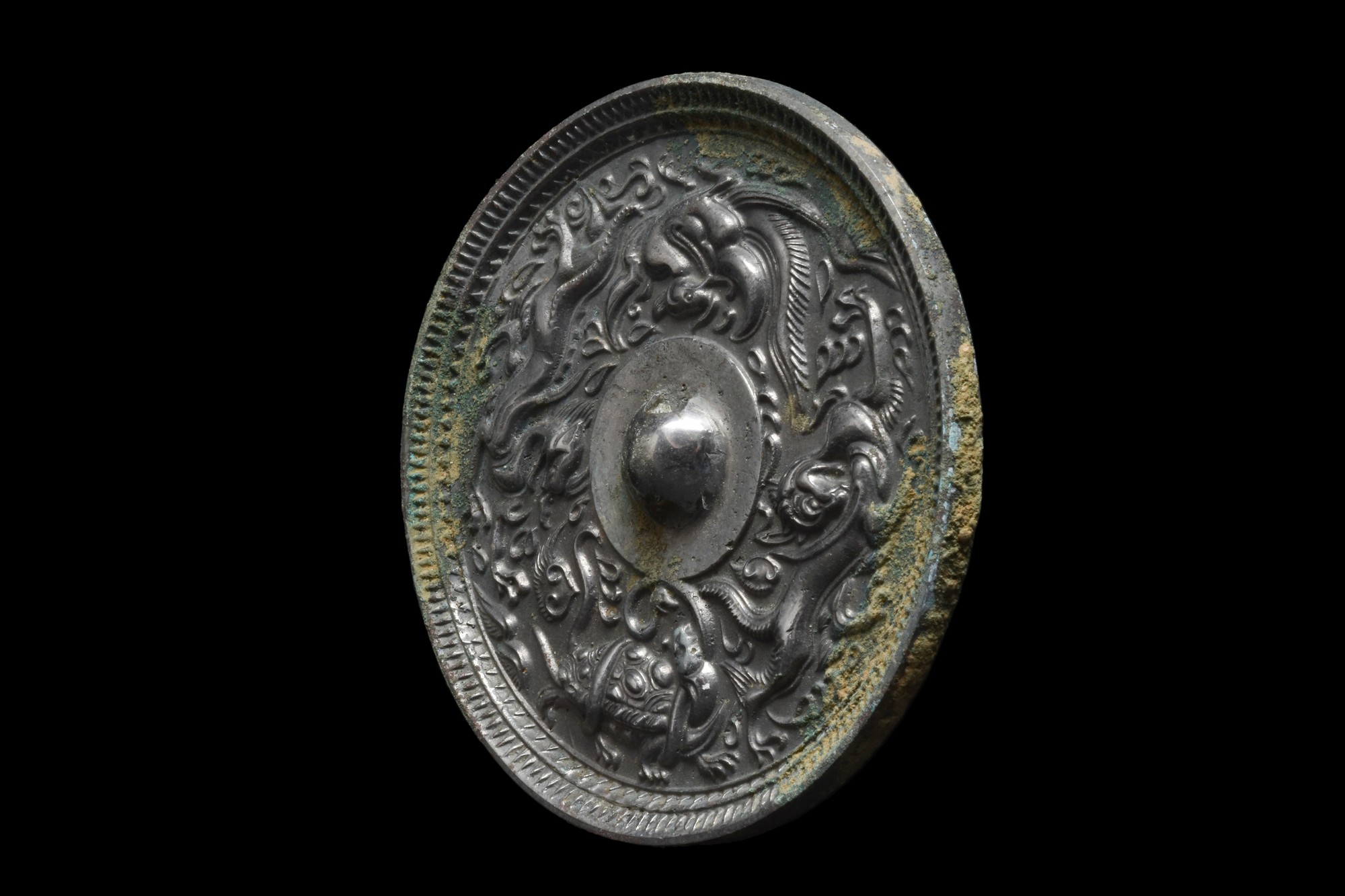 CHINESE TANG DYNASTY BRONZE MIRROR WITH FOUR ANIMALS - Image 2 of 4