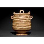 EGYPTIAN ALABASTER BANDED LIDDED JAR