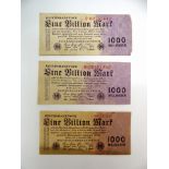 Drei Reichsbanknoten