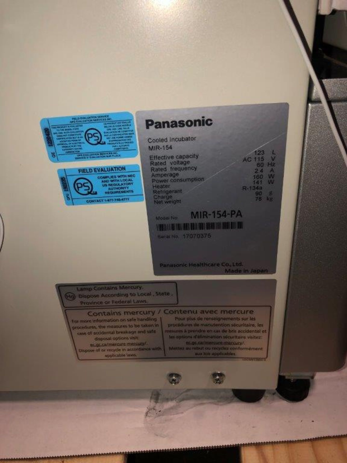 Panasonic MIR-154-PA Cool Incubator Stability Chamber, s/n 17070375, w 123 L Capacity - Image 4 of 4